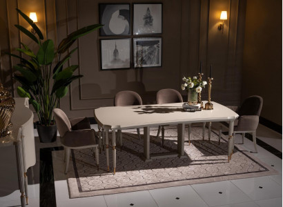 Dining group dining nook dining table chairs set 7-piece dining room beige wood design